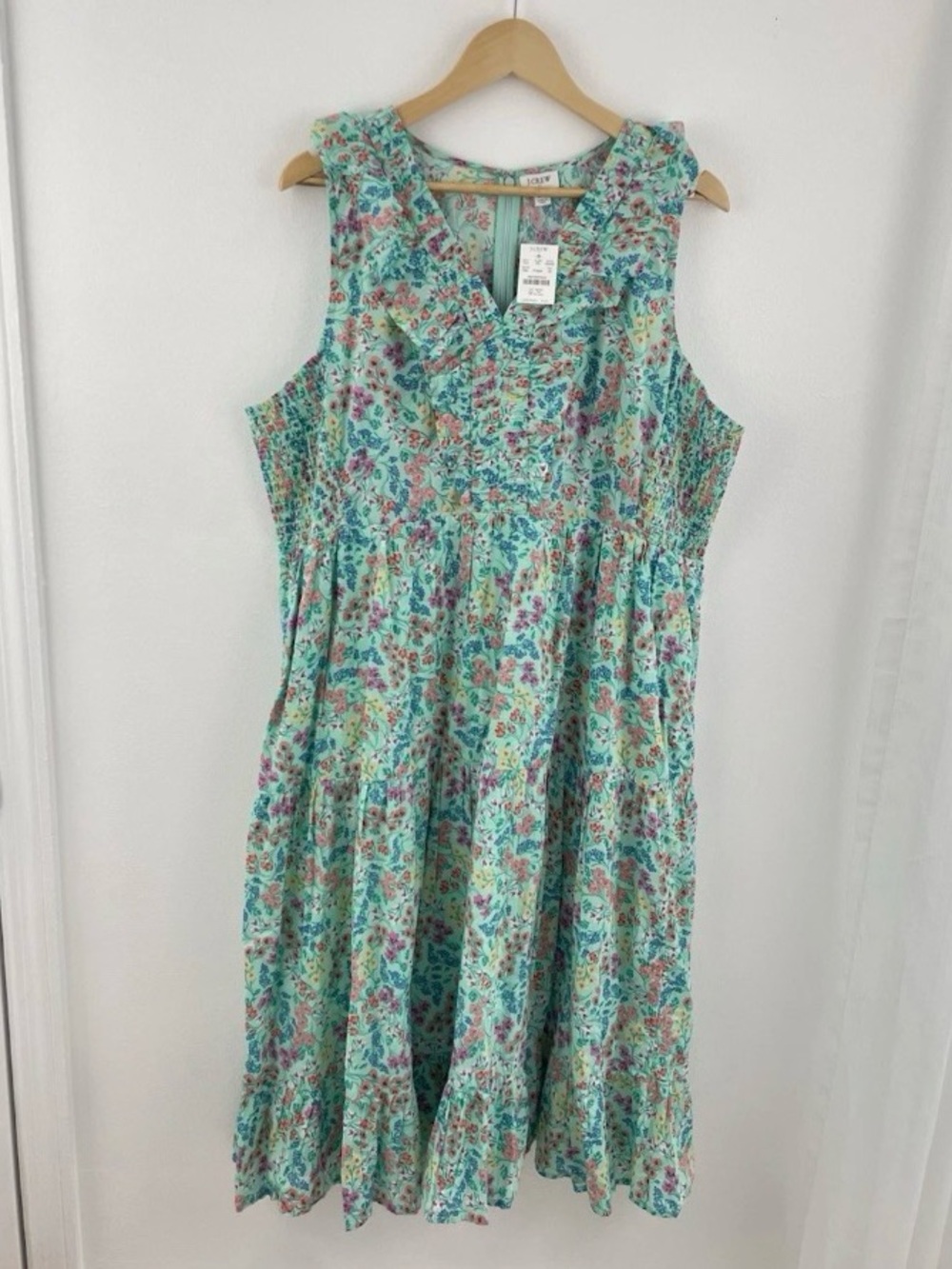 NEW J.Crew 20 Green Pink Floral Sleeveless Midi Sundress Women’s 20 NWT